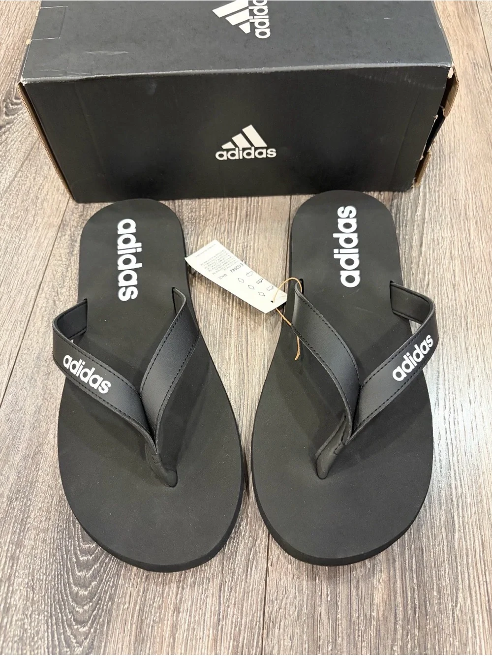 adidas Black Men's Flip Flops with White Logo